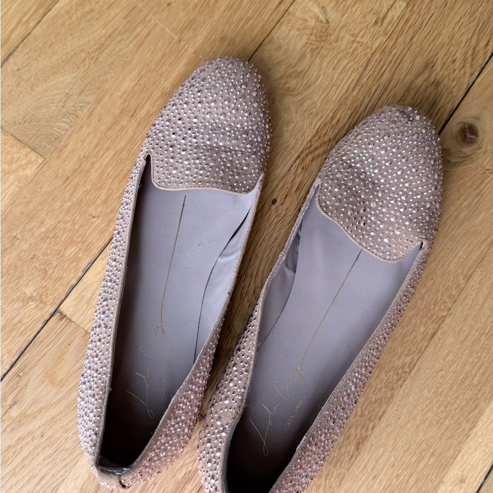Crystal-Embellished Nude Ballet Flats